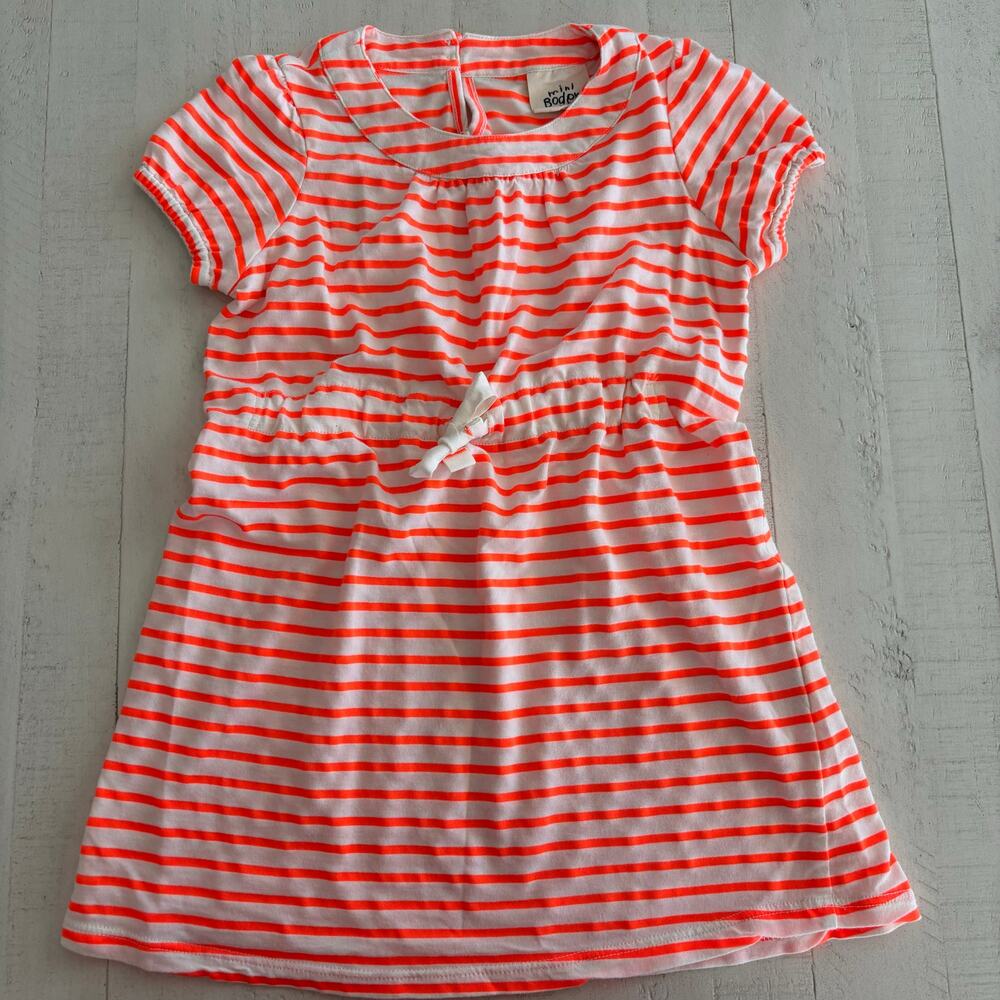 Mini Boden Neon Orange and White Striped Drawstring Dress 100% Cotton EUC 2/3yrs
